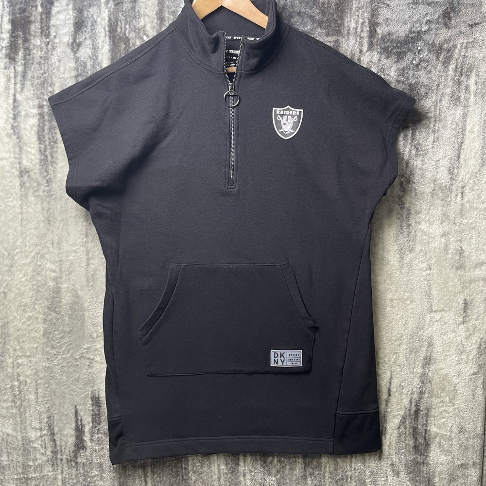DKNY Vintage Y2K Raiders Women's XL Black 1/4 Zip Long Pullover Fleece